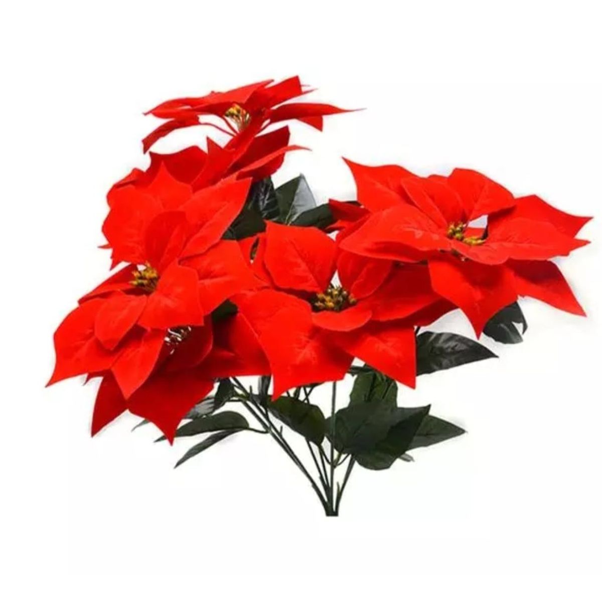 GENERICO - Flores De Pascua Ramo De 5 Flores Rojas Con Hojas Artificial