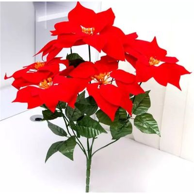 Imagen 2 del producto Flores De Pascua Ramo De 5 Flores Rojas Con Hojas Artificial