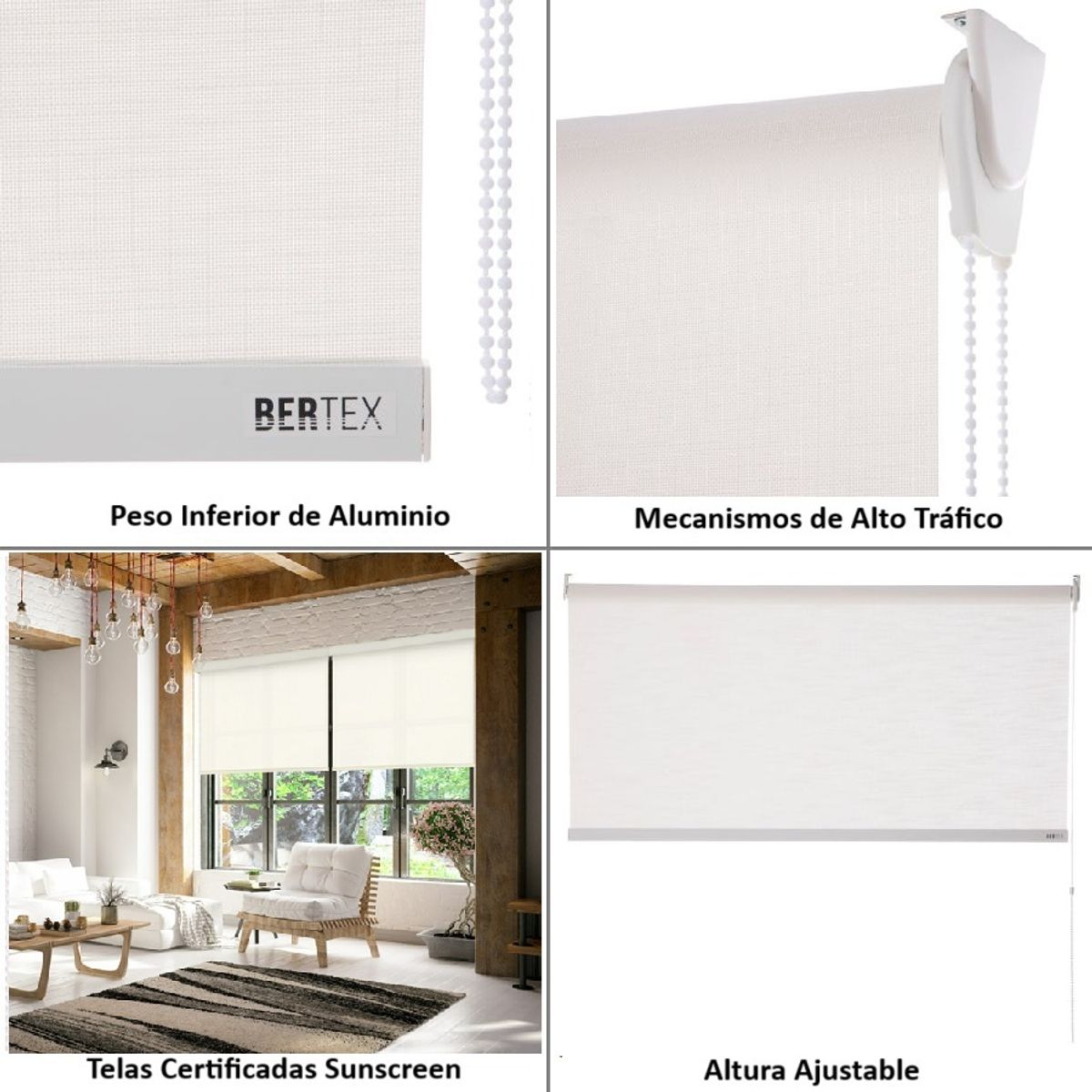 BERTEX - Cortina Roller Sunscreen Lino 155x170 cm Persiana de altura ajustable