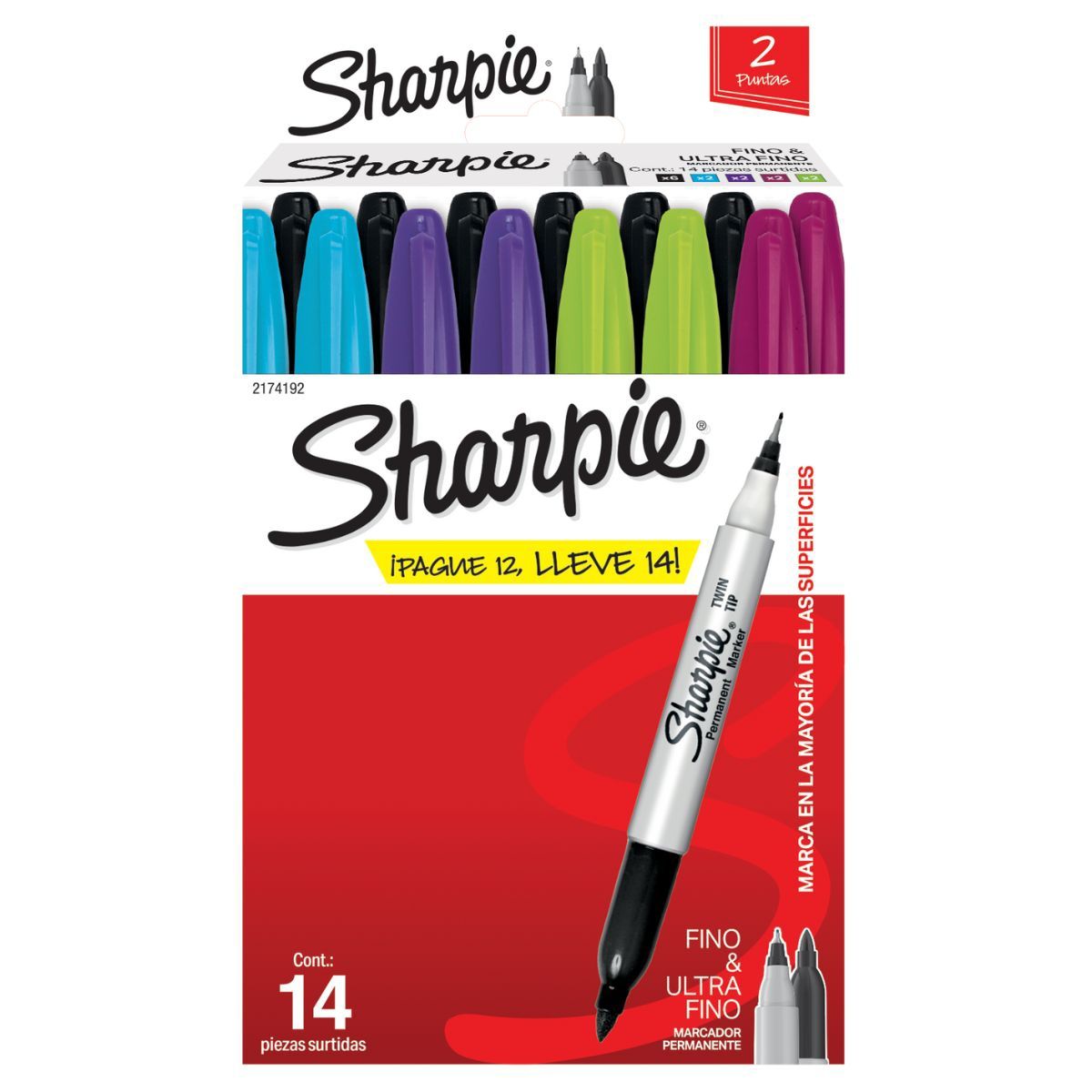 SHARPIE - Marcador Sharpie Doble Punta Fina-Ultrafina Surtido Set 12+2