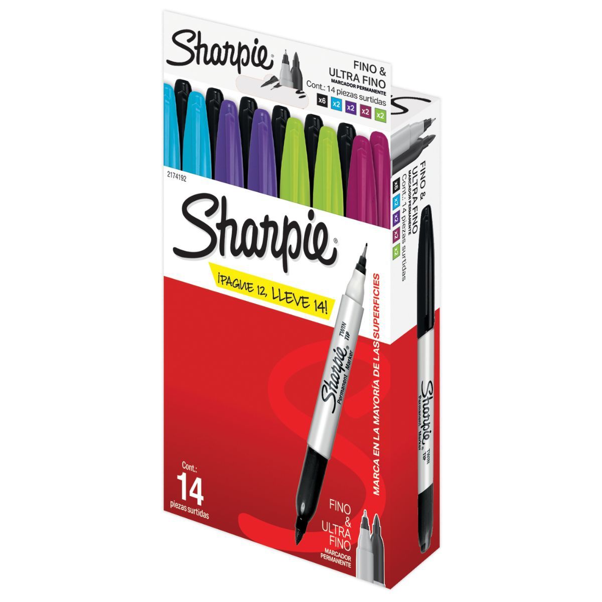 SHARPIE - Marcador Sharpie Doble Punta Fina-Ultrafina Surtido Set 12+2
