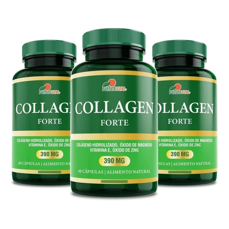 FUENTEVITAL - Pack Colageno Forte Fv c/ Magnesio + Zinc + Vitamina E 180 Caps 3x60