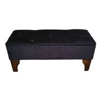 Banqueta Baúl Botón Negro Felpa 105x40x45x20 Muebles Rimar