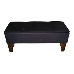 GENERICO - Banqueta Baúl Botón Negro Felpa 105x40x45x20 Muebles Rimar