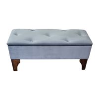 Banqueta Baúl Botón Gris Claro Felpa 105x40x45x20 Muebles Rimar