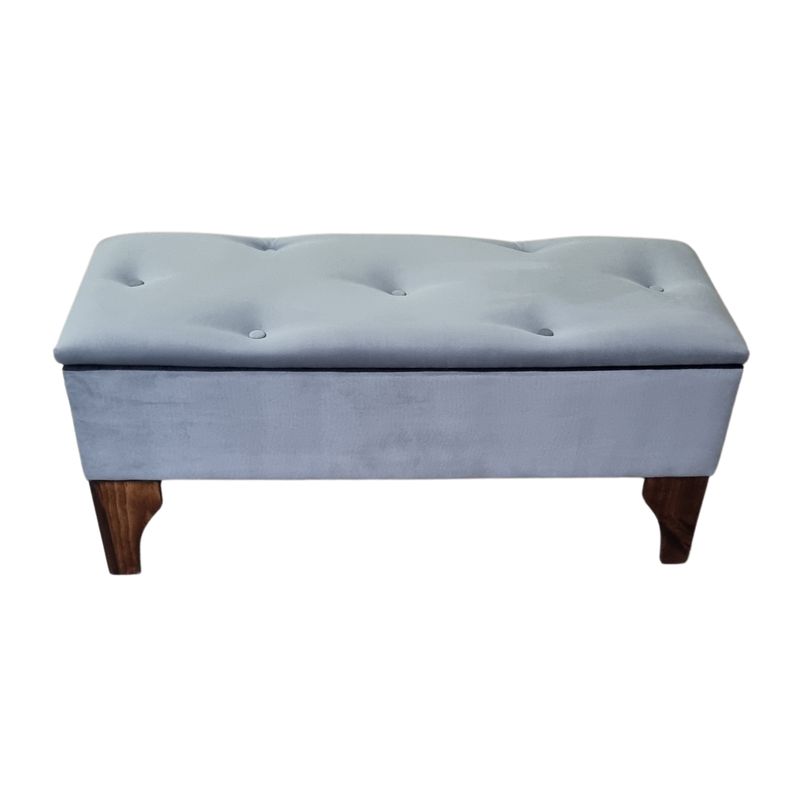 GENERICO - Banqueta Baúl Botón Gris Claro Felpa 105x40x45x20 Muebles Rimar