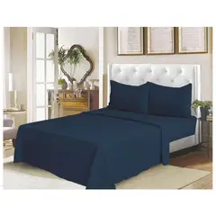 GENERICO - Juego de Sabanas King con Fundas para almohada - Color Azul Marino