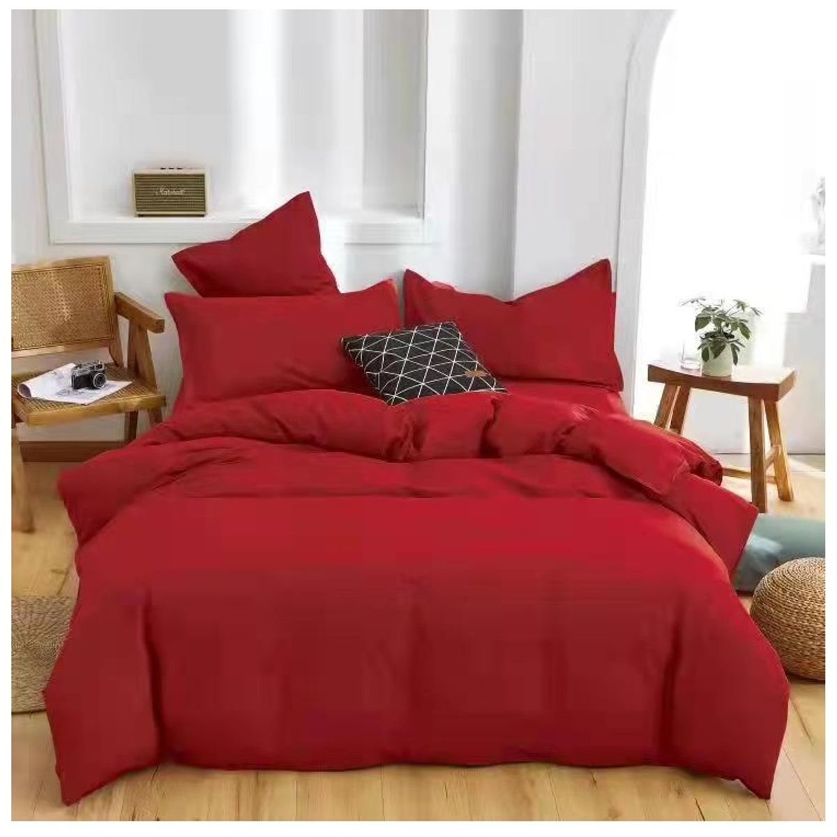 GENERICO - Juego de Sabanas King con Fundas para almohada - Color Rojo