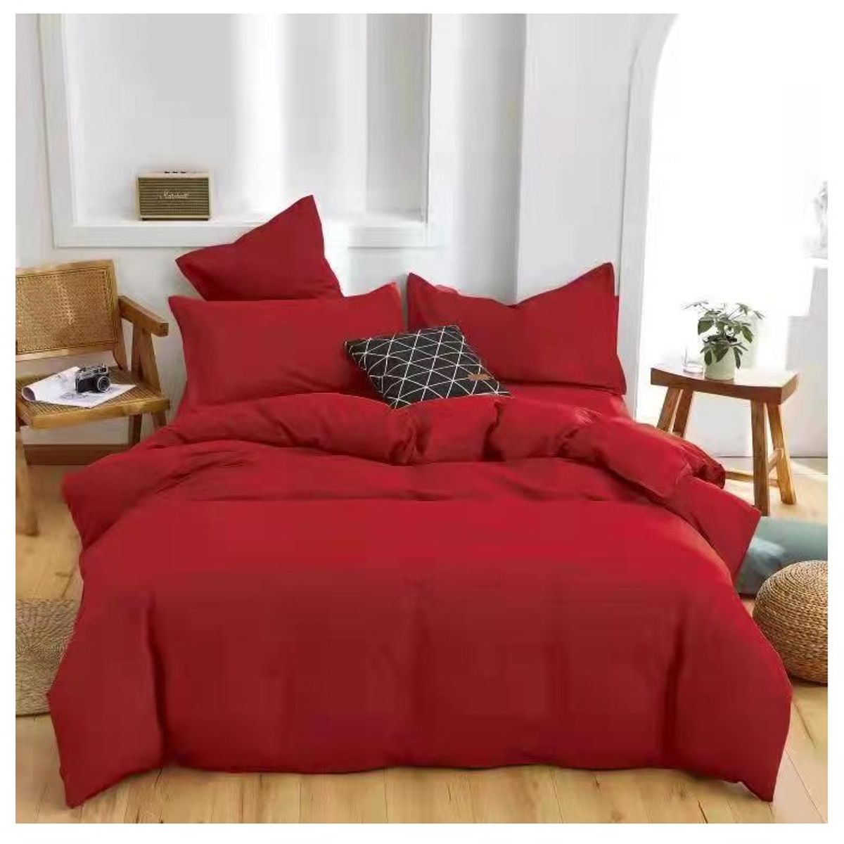 GENERICO - Juego de Sabanas King con Fundas para almohada - Color Rojo