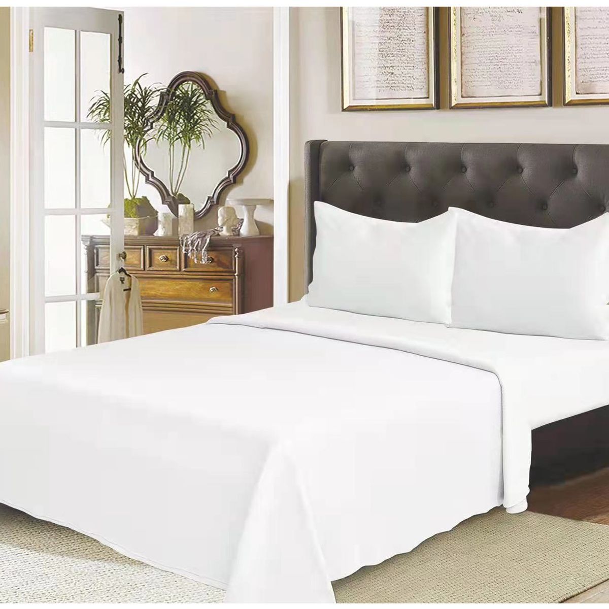 GENERICO - Juego de Sabanas 2 plazas + Fundas para almohada - Color Blanco