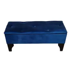 GENERICO - Banqueta Baúl Botón Azul Marino Felpa 105x40x45x20 Muebles Rimar