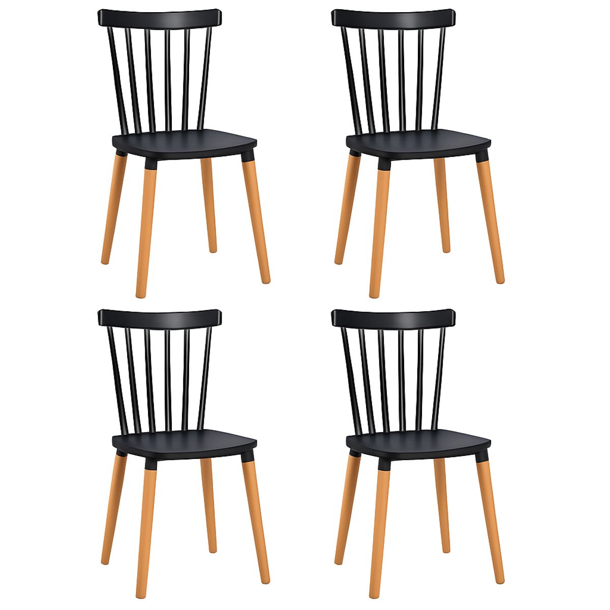 MOBOI - Pack 4 Sillas Windsor para Comedor o Terraza Negras