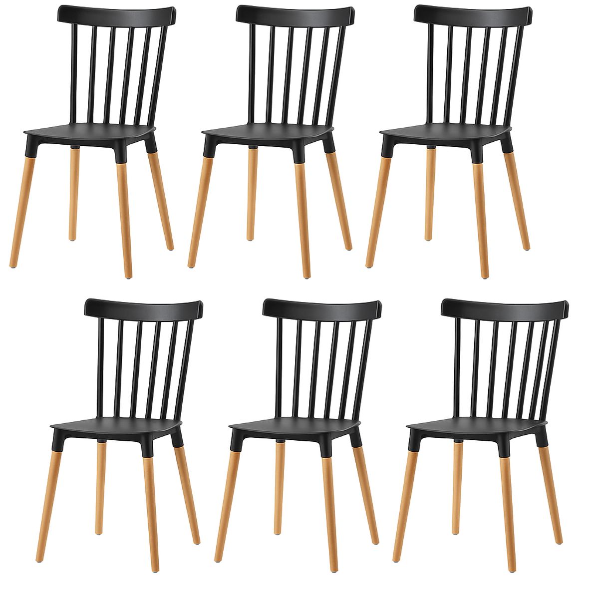 MOBOI - Pack 6 Sillas Windsor para Comedor o Terraza Negras