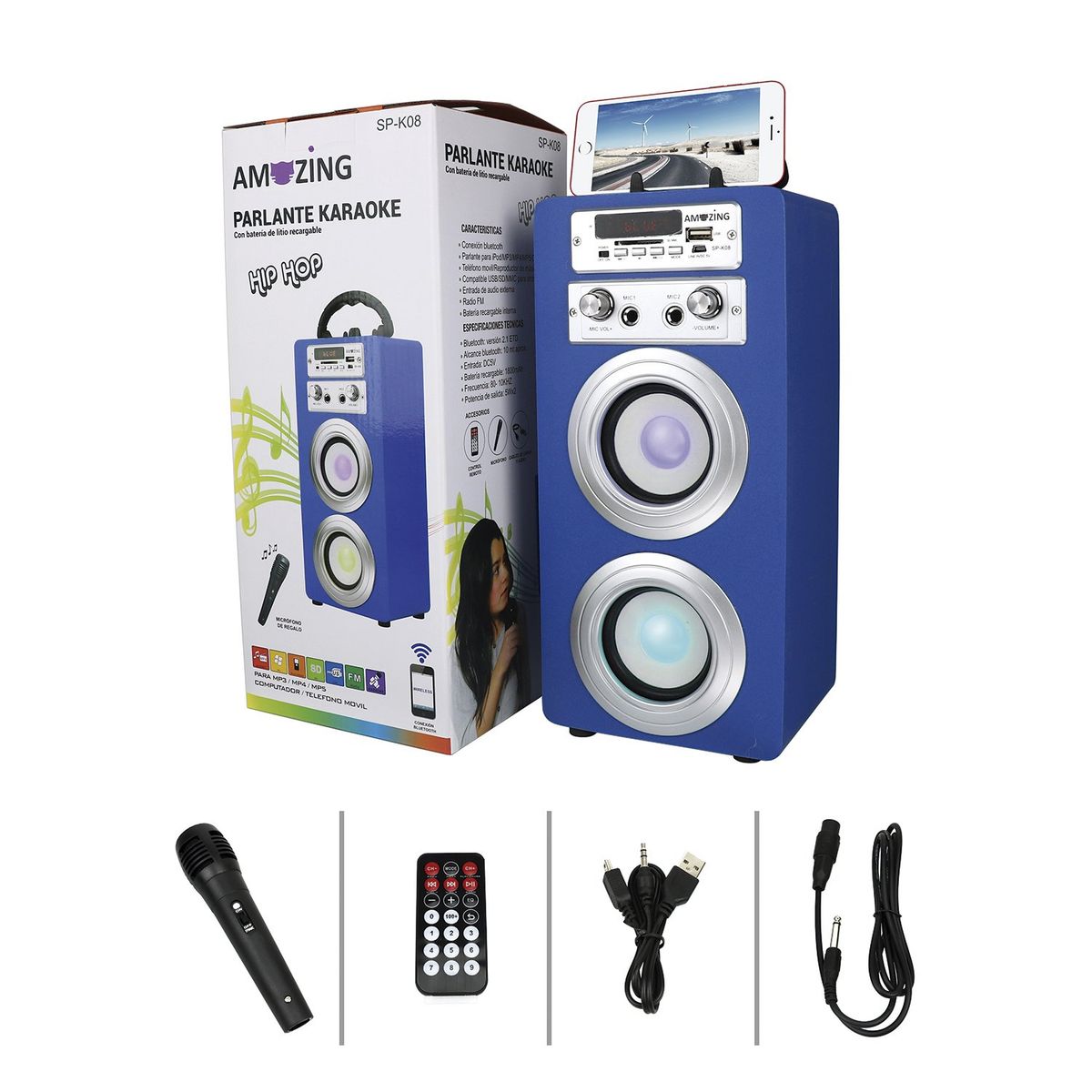 AMAZING - Parlante Karaoke Hip-Hop  Mic SP-K08 Azul
