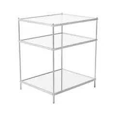 GENERICO - Mesa Lateral Rectangular de Vidrio Plateada 45 x 55 x 65 cm WH Deco