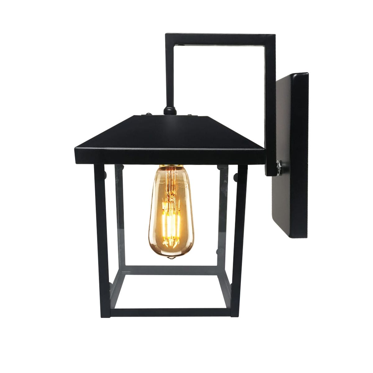 GENERICO - Farol Aplique Rustico  De Pared Geometrico Negro Hierro Vidrio