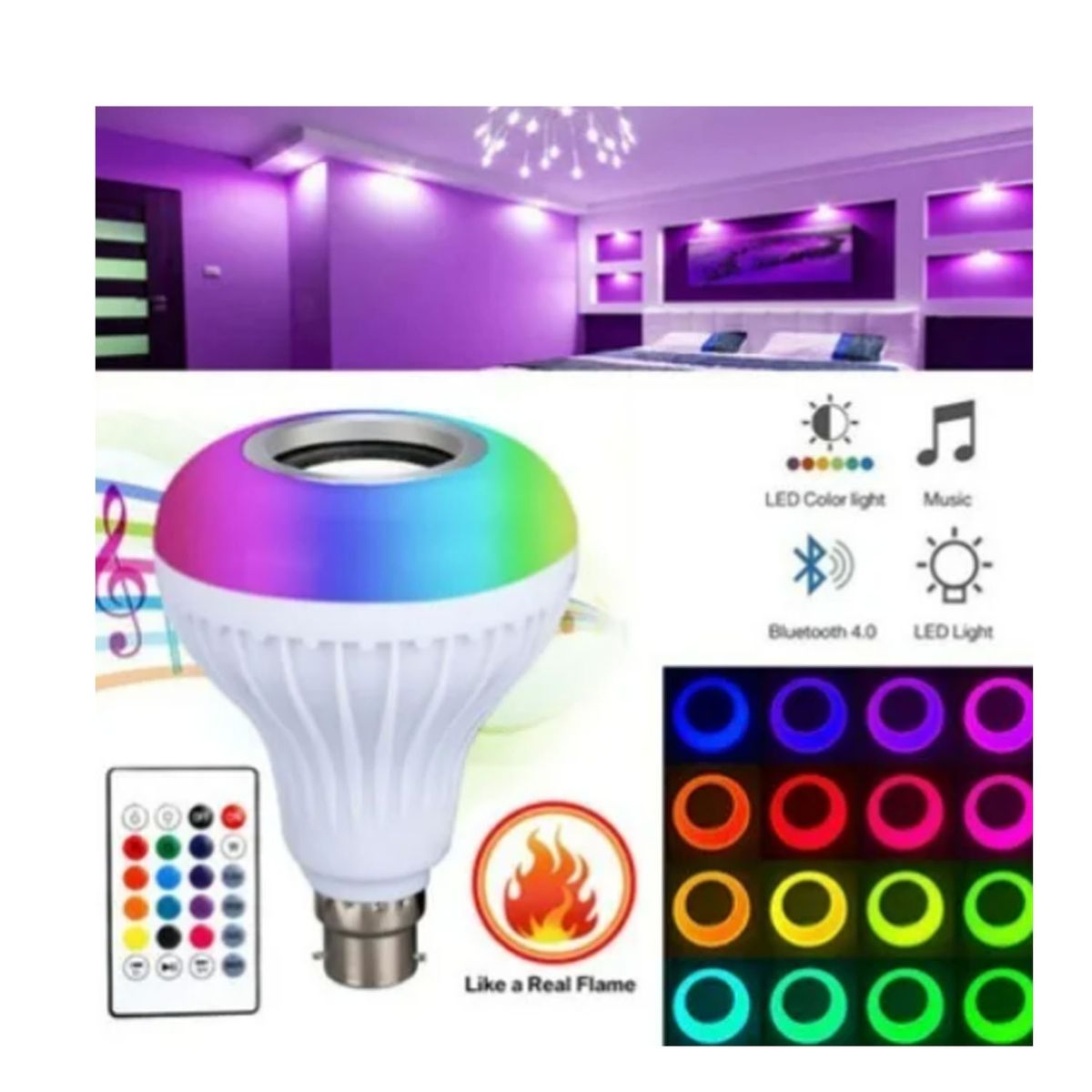 EVERSO - Ampolleta Multicolor Bluetooth Musical Y Con Control 12w