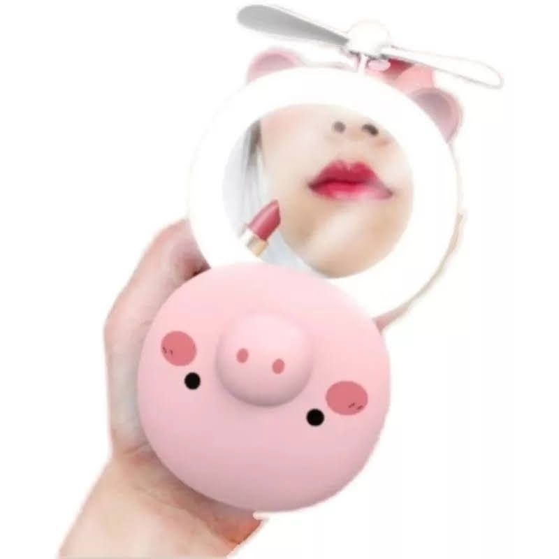 GENERICO - Mini Ventilador Portatil Recargable USB Con Espejo y Luces Maquillaje
