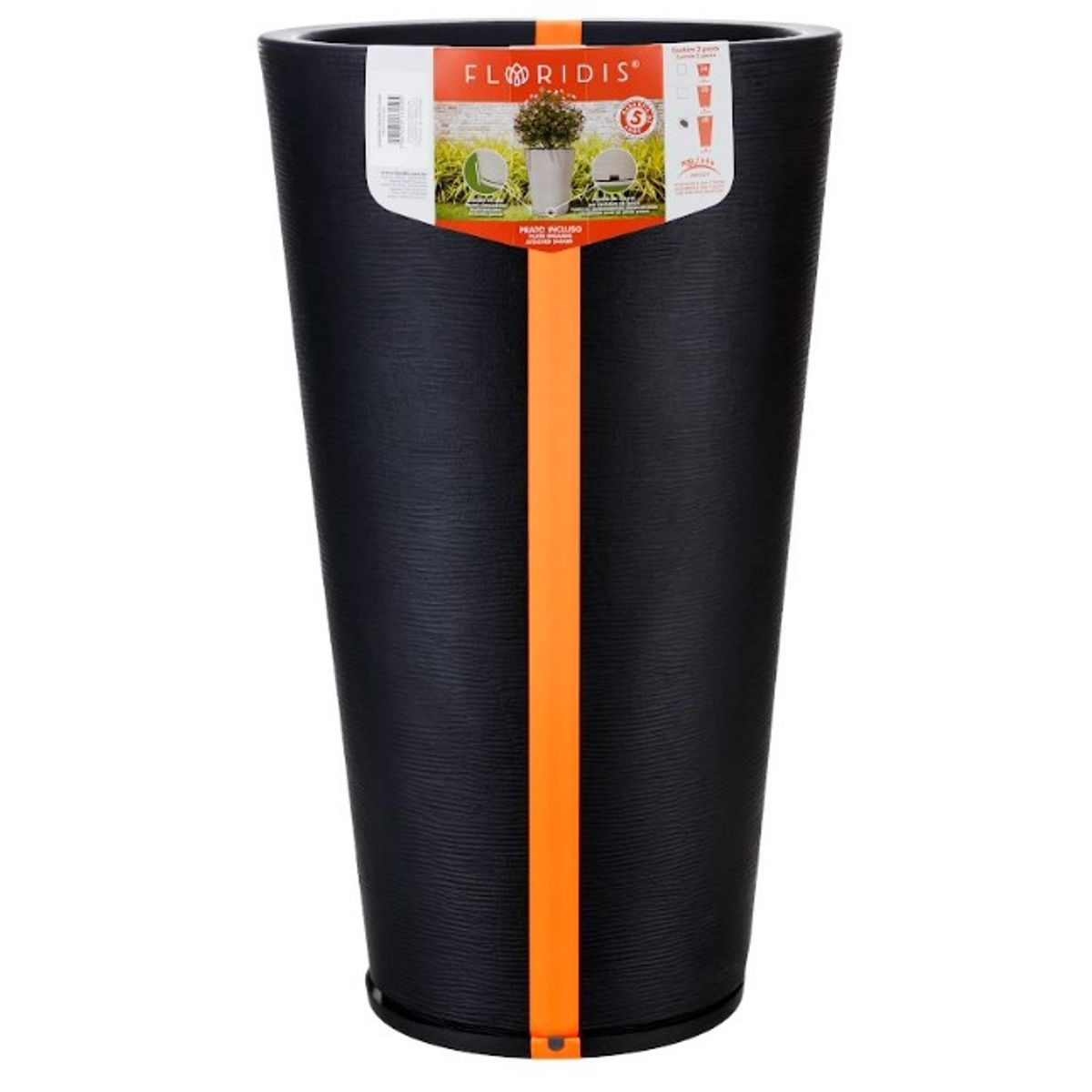 FLORIDIS - MACETERO FLORIDIS NEGRO GENEBRA 80CM ALTO CON PLATO