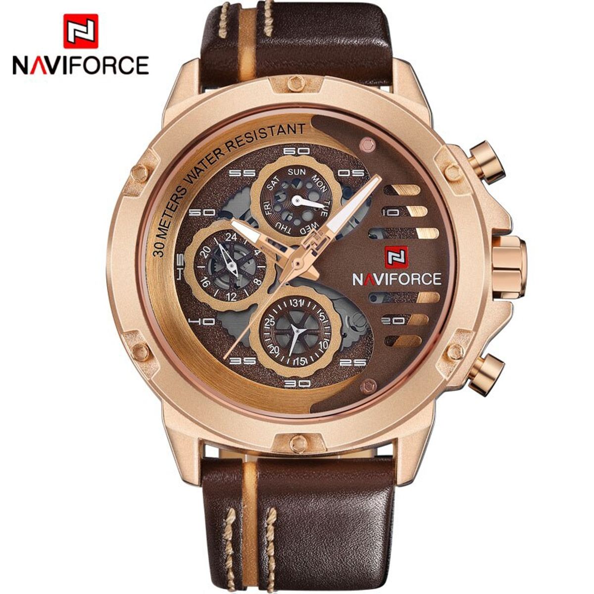 NAVIFORCE - Reloj de cuero hombre deportivo - casual NV9110