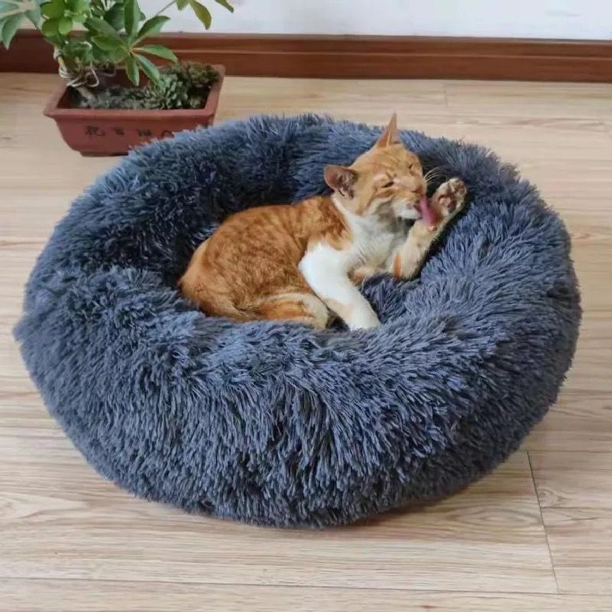 GENERICO - Cama Para Perros Y Gatos Antiestres 40cm Peludas Gris Oscuro