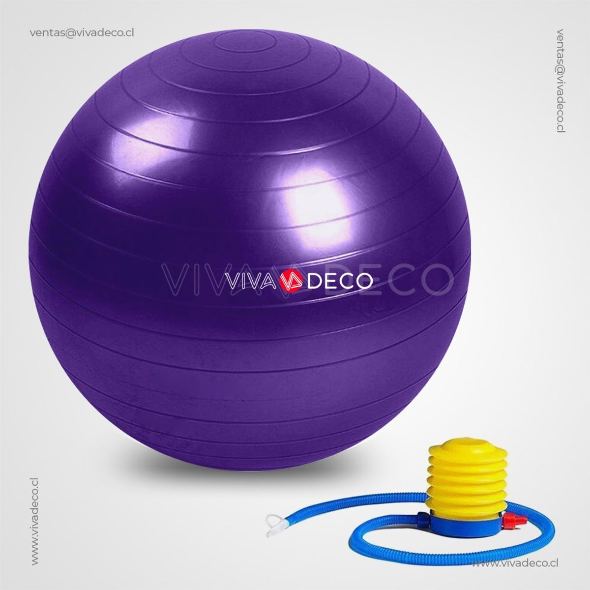 GENERICO - Pelota Pilates Yoga 75 CM - MORADO - Incluye Inflador Manual