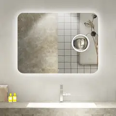 DTD - Espejo de Baño con Luz Led mas Desempañador Eléctrico, con Zoom Iluminado, Touch Control, medidas 100 cms ancho x 80 cms alto