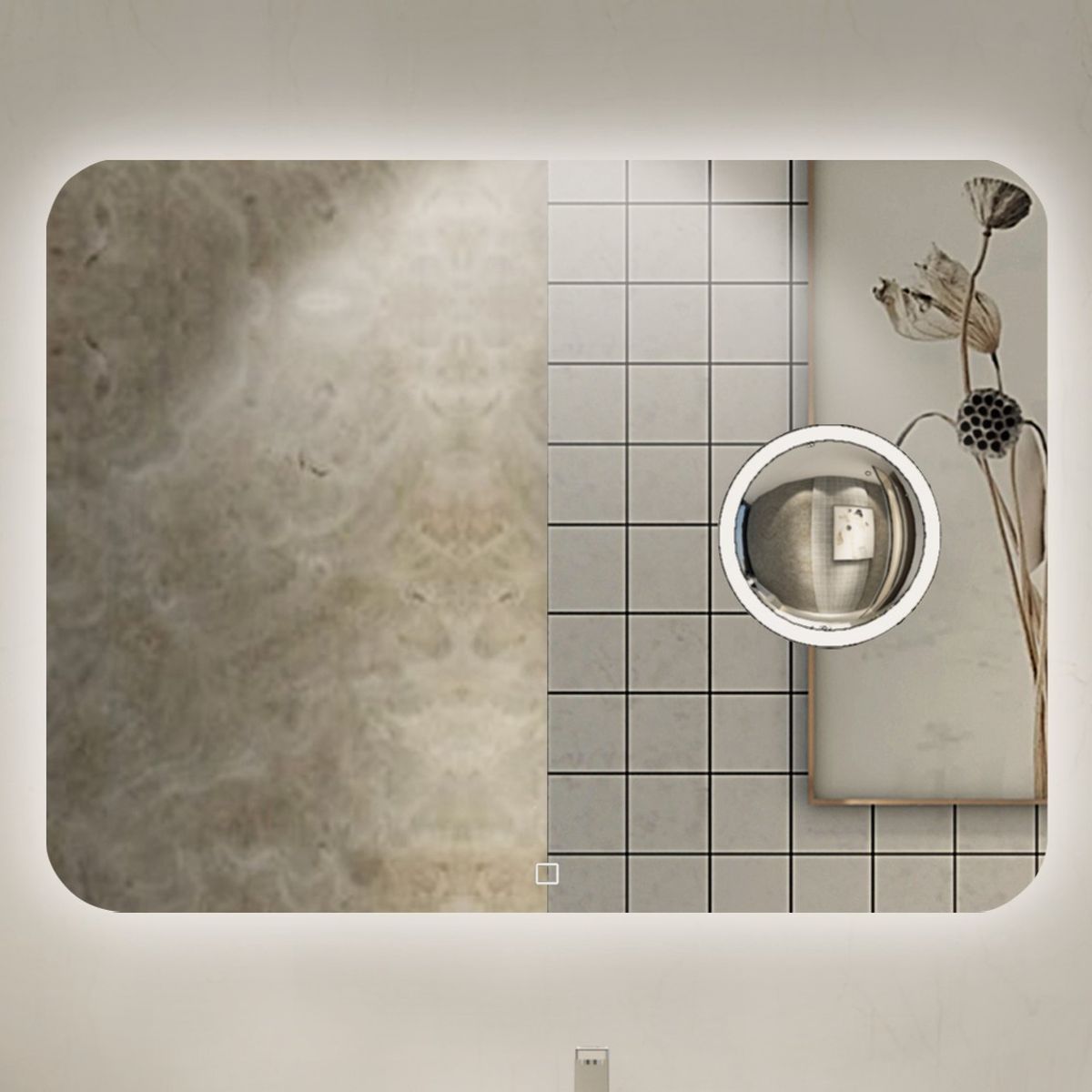 DTD - Espejo de  Baño con  Luz  Led mas  Desempañador  Eléctrico, con Zoom Iluminado,  Touch Control, medidas 100 cms ancho x 80 cms alto