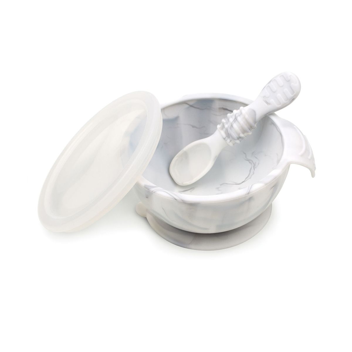 BUMKINS - Mi 1er Plato+Cuchara silicona FirstFeedingSet Marmol BUMKINS
