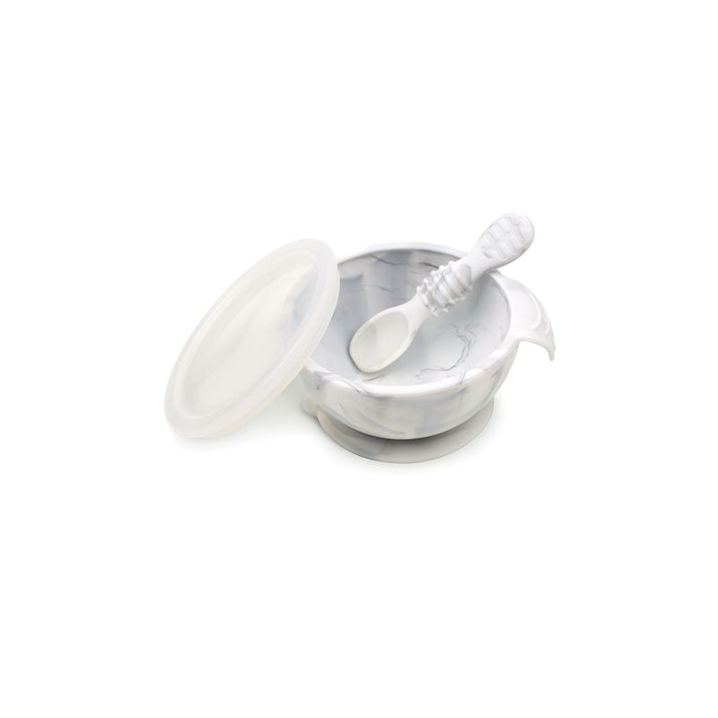 BUMKINS - Mi 1er Plato+Cuchara (silicona)/ FirstFeedingSet Marmol BUMKINS