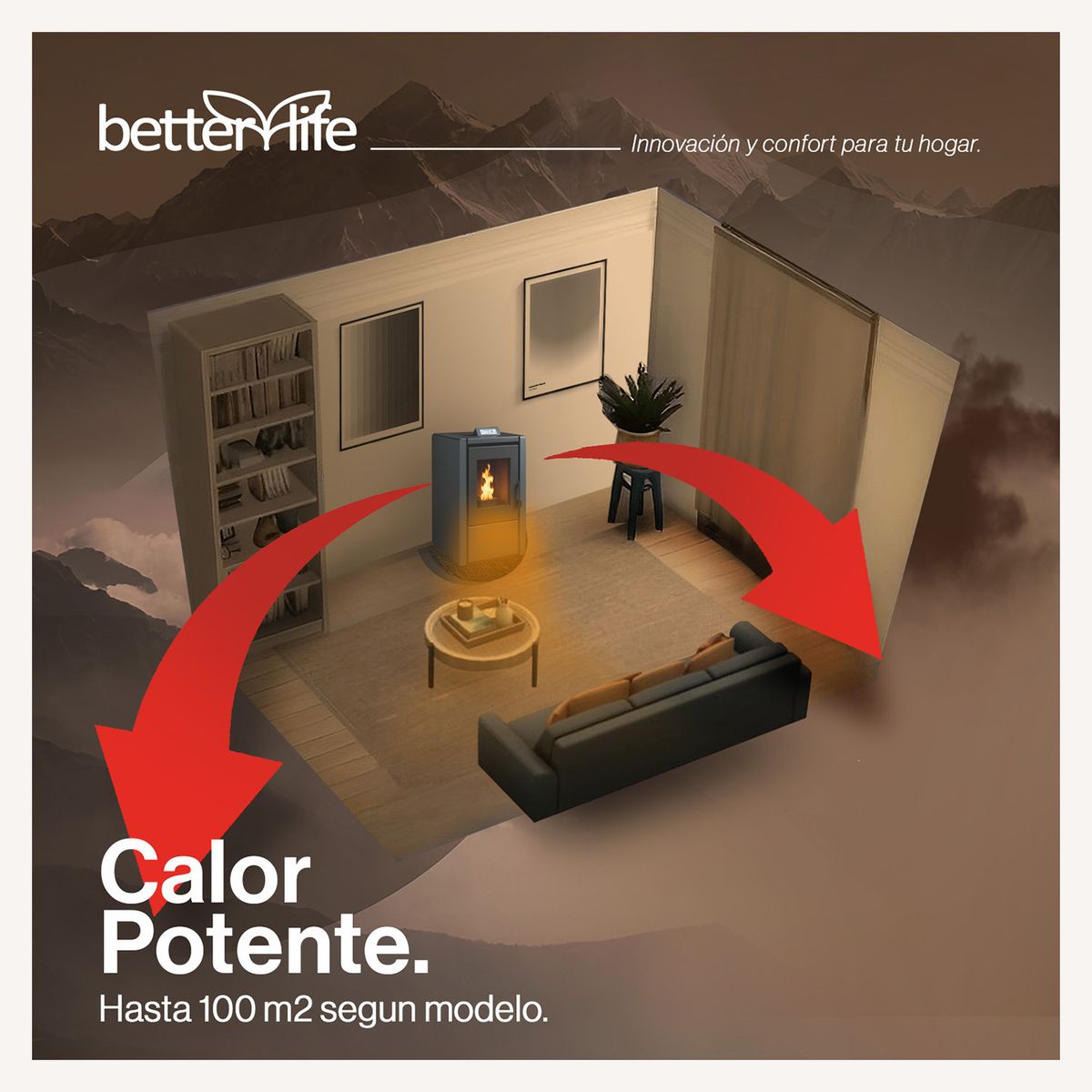 BETTERLIFE - Estufa Pellet 6,2 KW 100 m2 WiFi