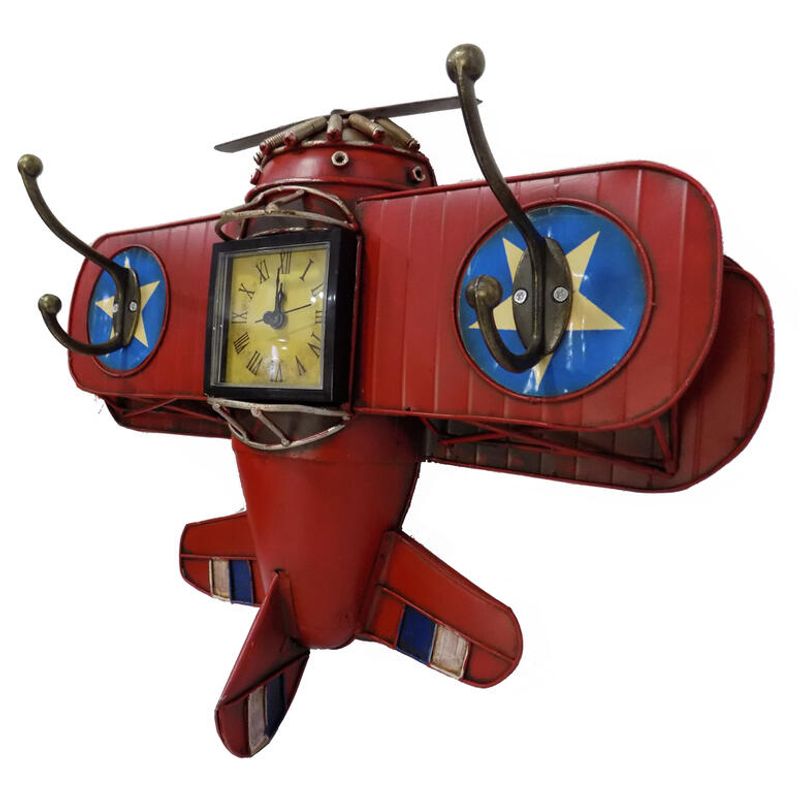 VGO - Reloj de pared con ganchos adorno avión vgo