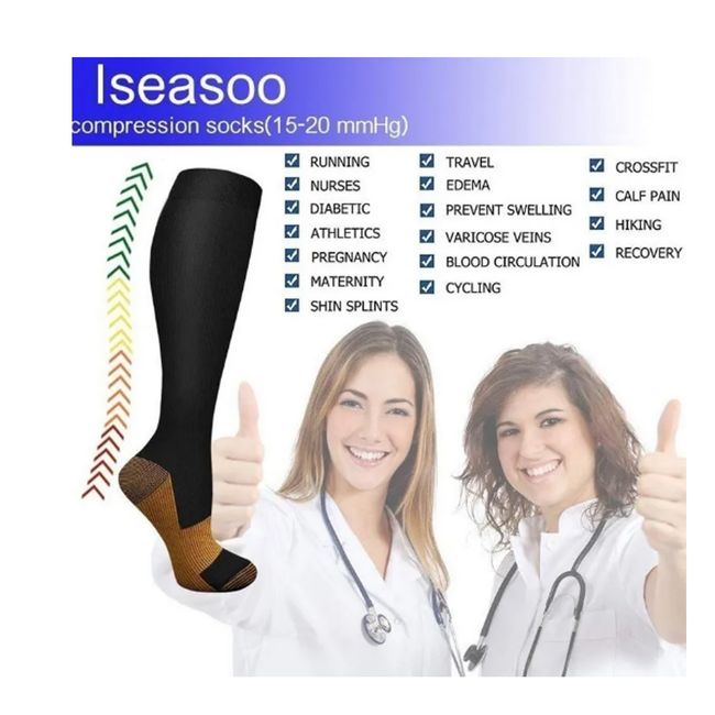 EVERSO - Pack 6 Calcetines de Compresion con fusion de cobre
