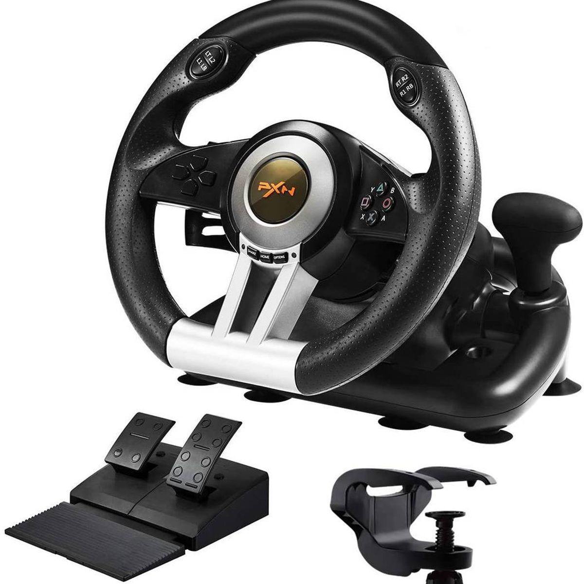 PXN - Volante de Cuero PXN V3 PRO con Pedales PC PS34 Xbox OneSeries X