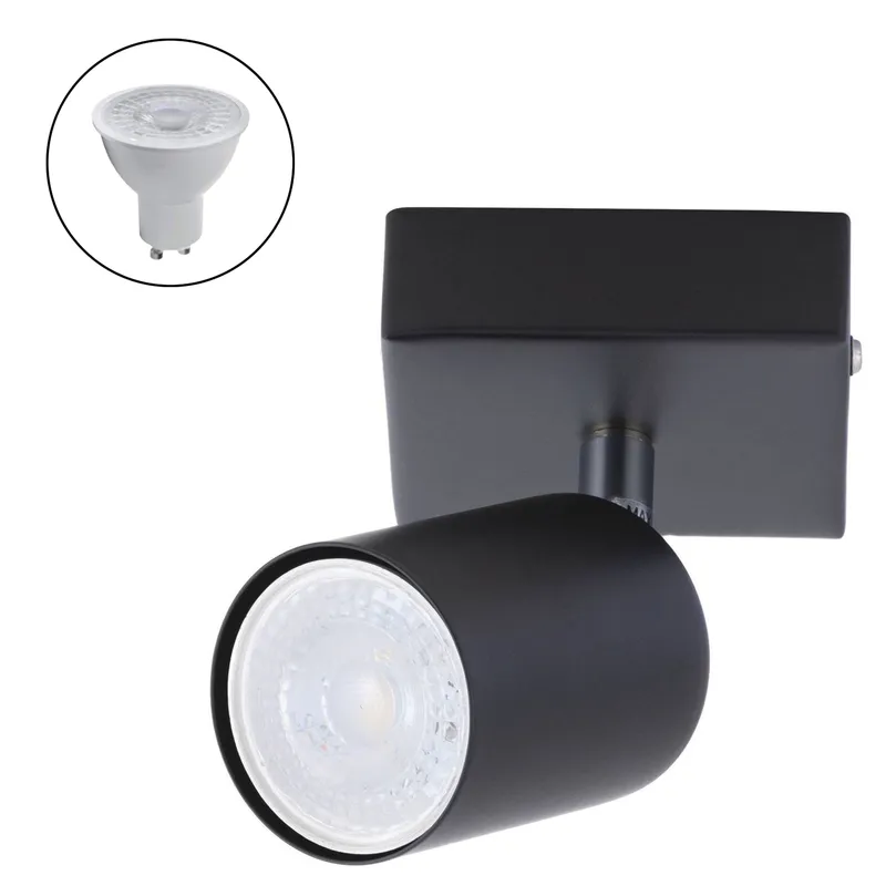 MEGABRIGHT - Foco Spotlight Negro 1x Con Ampolleta 5,5 W GU-10 Cálida M