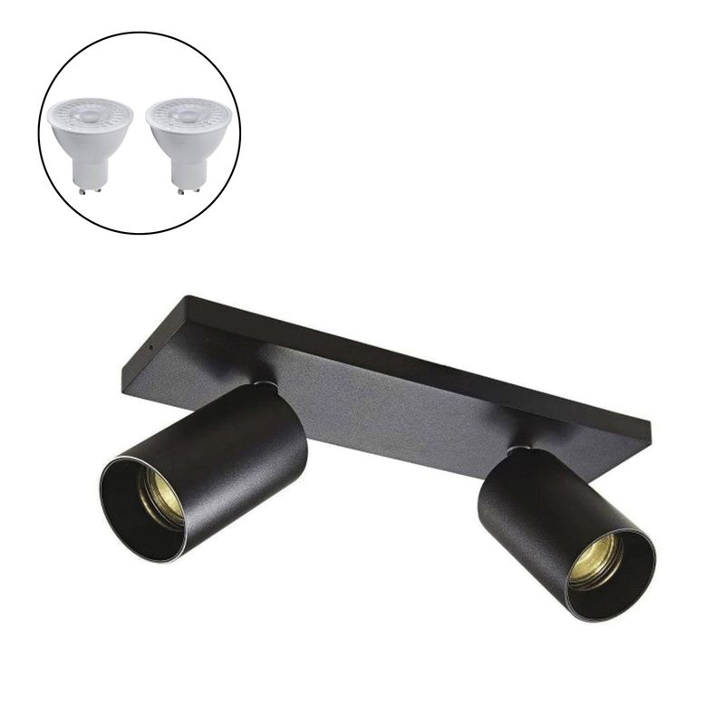 MEGABRIGHT - Foco Spotlight Negro 2x Con Ampolleta 5,5 W GU-10 Cálida M