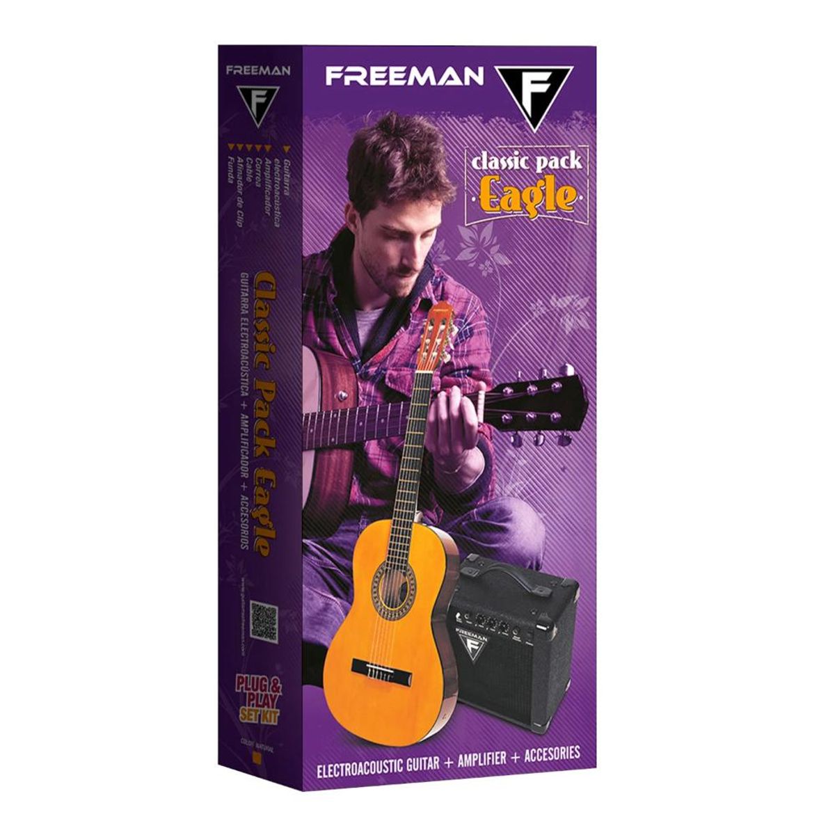 FREEMAN - Pack Guitarra Electroacustica Freeman Classic Eagle NT - Crema
