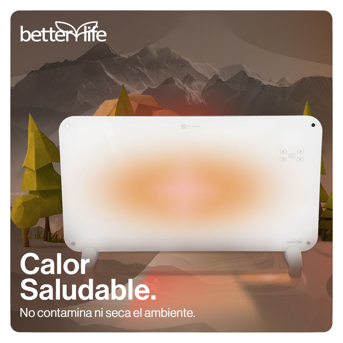 BETTERLIFE - Calefactor Eléctrico Mural De Cristal 2000W WiFi