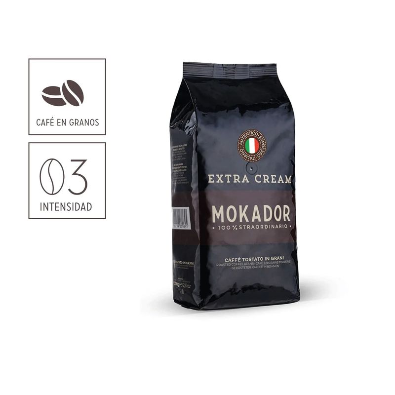 MOKADOR - Cafe Extra Cream en grano 1kg.  mezcla arabica robusta