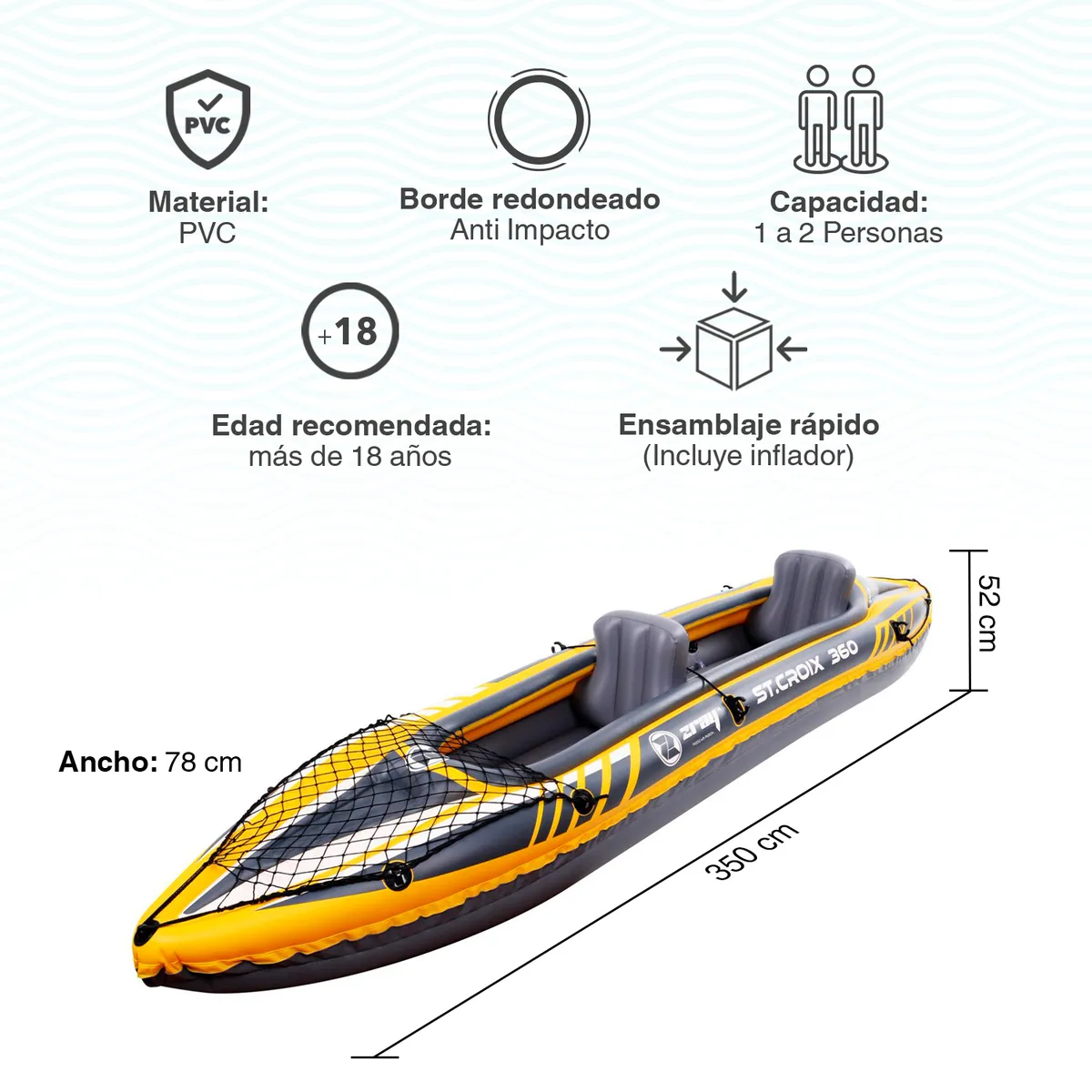 ZRAY SPORTS - Kayak 2 Personas 52x78x350 cm Amarillo