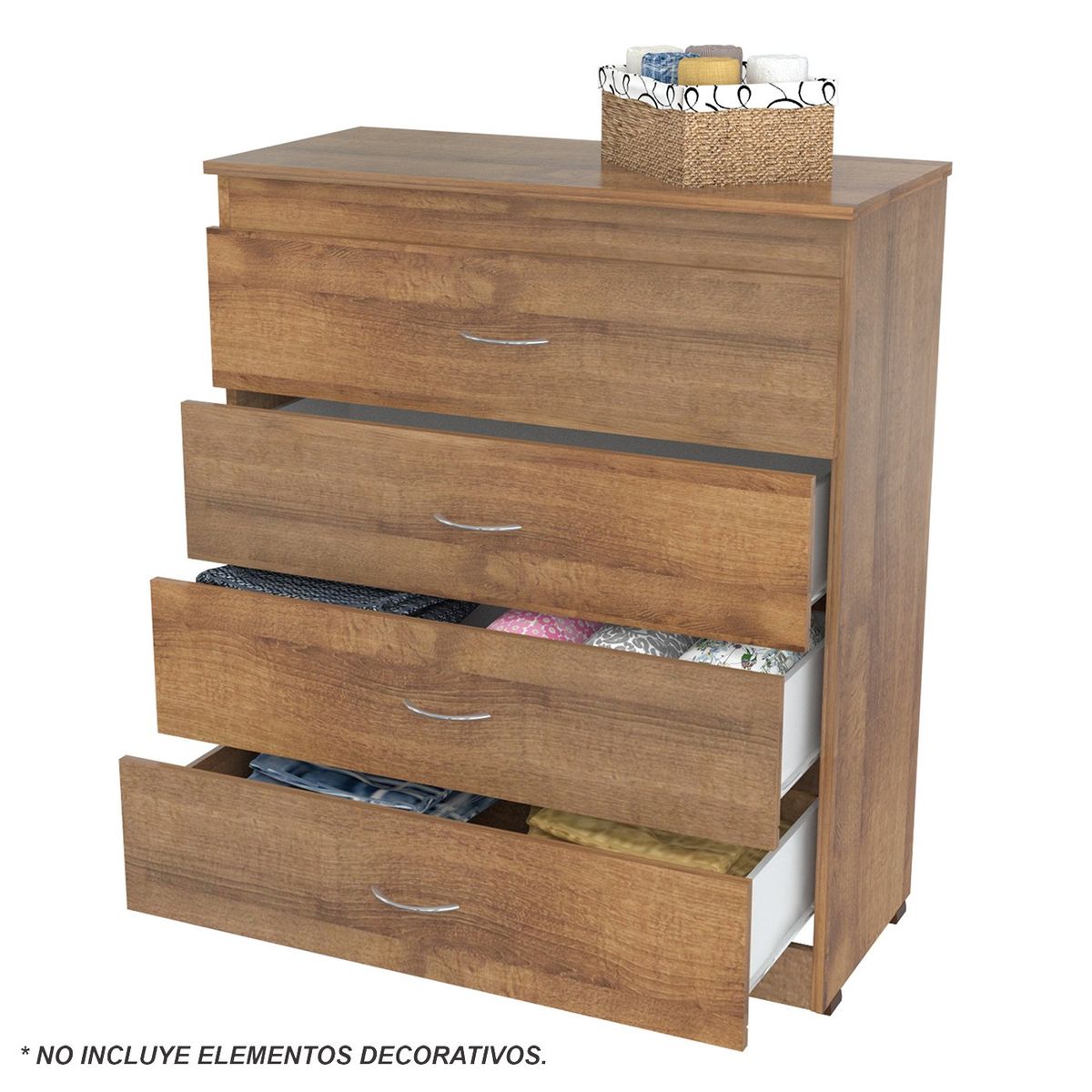 INVAL - Cómoda 4 Cajones Amaretto 96 cm x 80 cm x 37,5cm