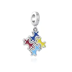 SILVER HEART - Charm Puzzle Colorido Autismo en Plata Fina 925
