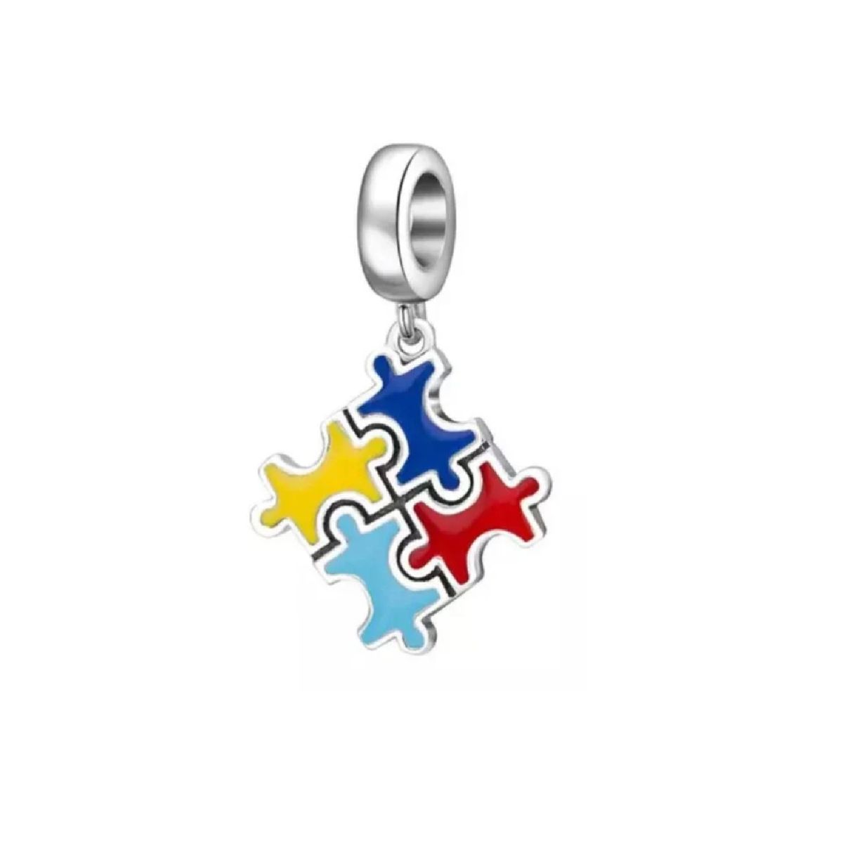 SILVER HEART - Charm Puzzle Colorido Autismo en Plata Fina 925 SILVER HEART