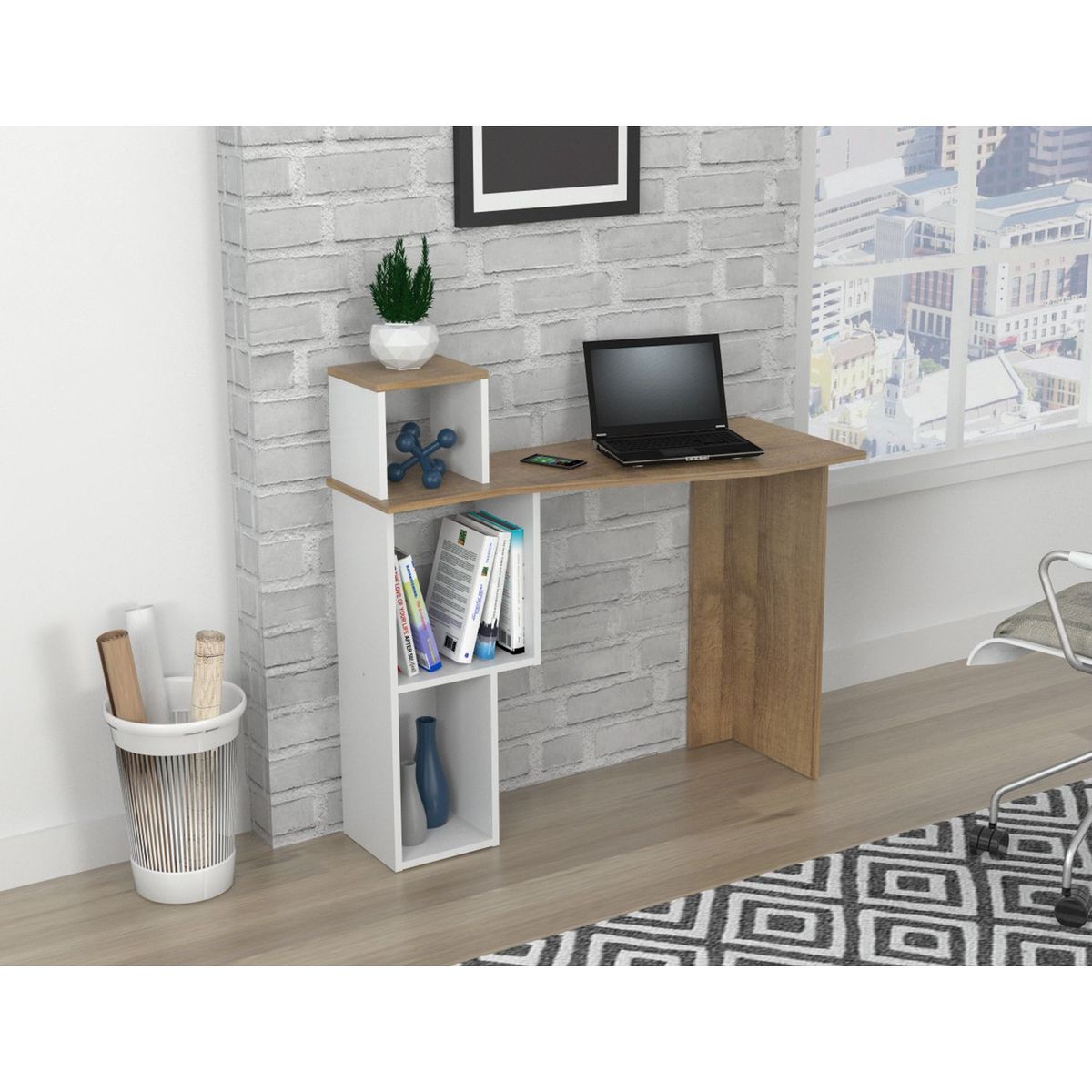 INVAL - Escritorio Amaretto Blanco 95cm x 100cm x 40cm