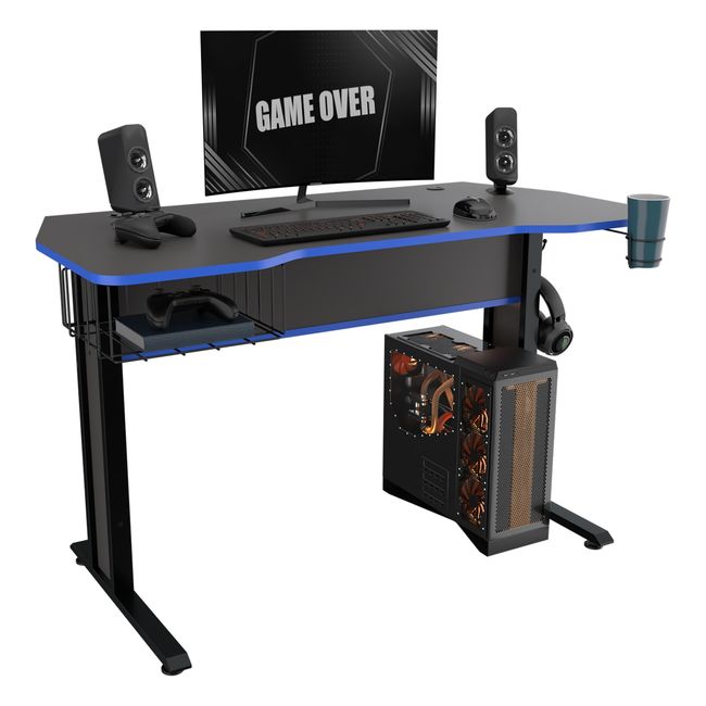 INVAL - Escritorio Gamer Plomo Canto Azul 73cm x 120cm x 60 cm