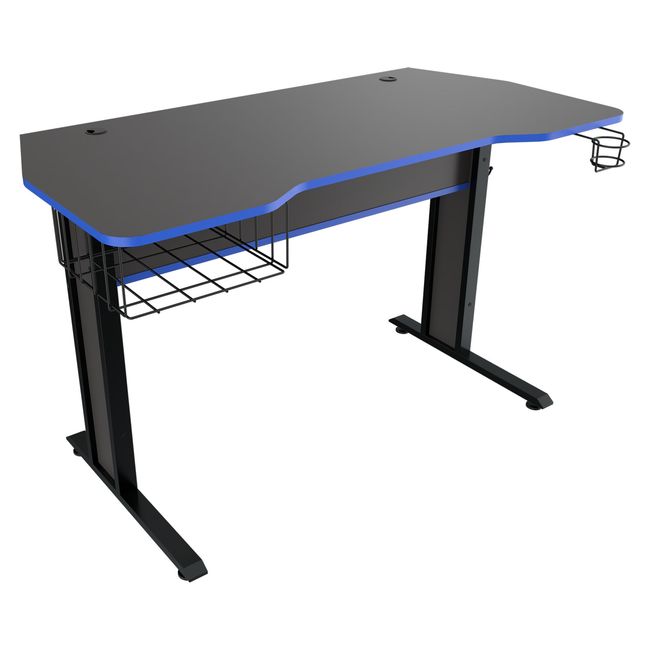 INVAL - Escritorio Gamer Plomo Canto Azul 73cm x 120cm x 60 cm