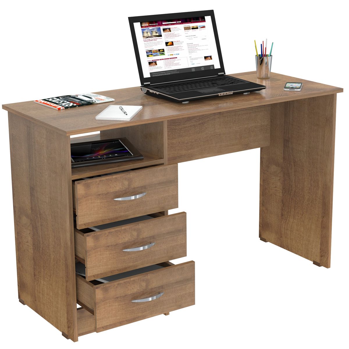 INVAL - Escritorio 3 Cajones Amaretto 76cm x 120cm x 50cm