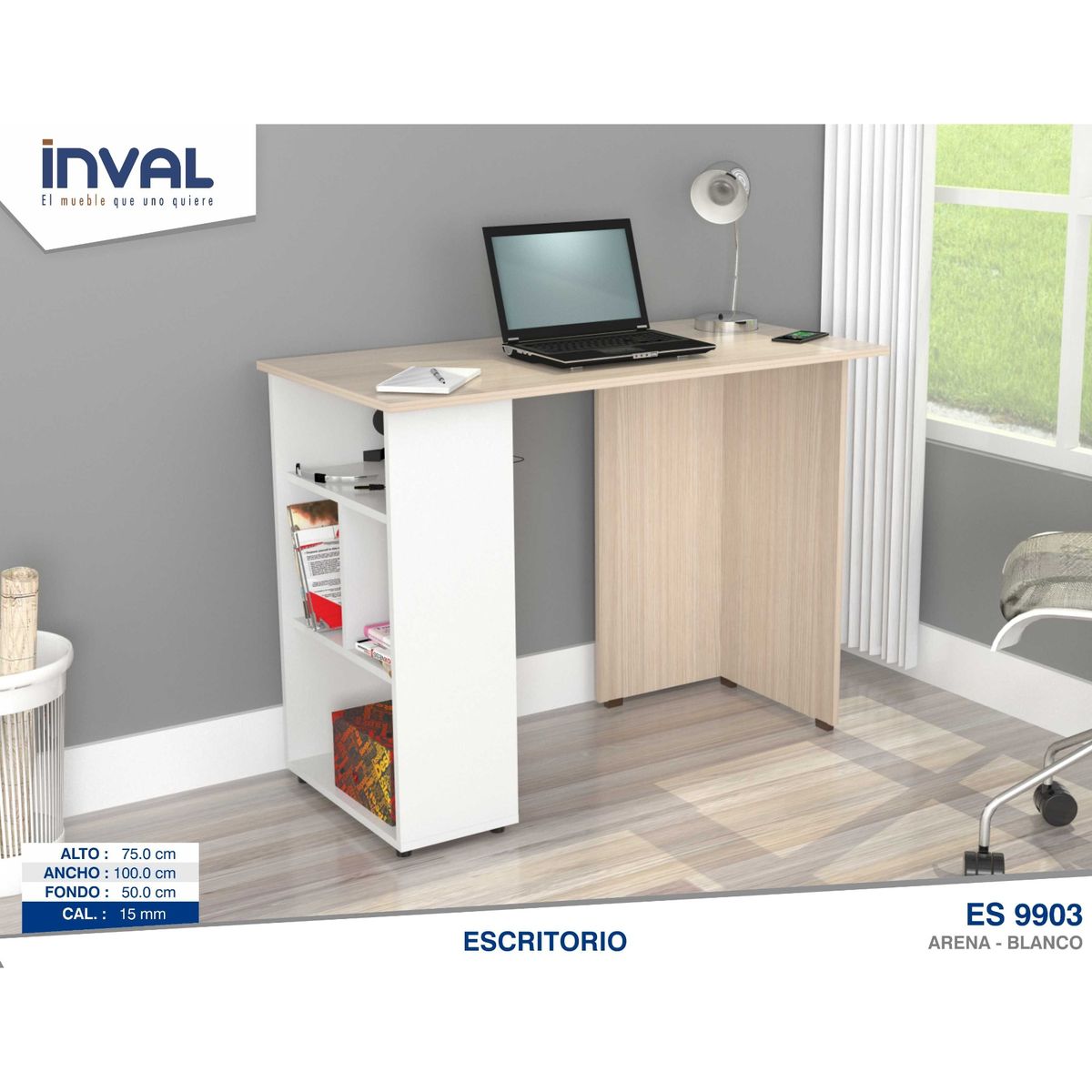 INVAL - Escritorio 75cmx100cmx50cm Arena Blanco