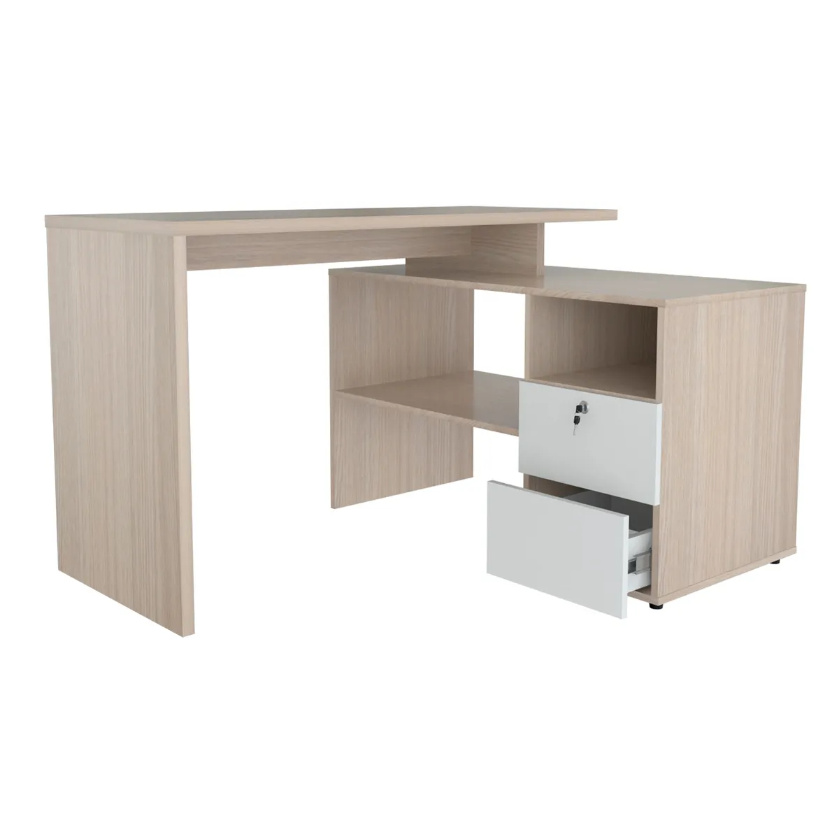 INVAL - Escritorio Esquinero 2 Cajones Arena Blanco 74cmx120cmx100 cm