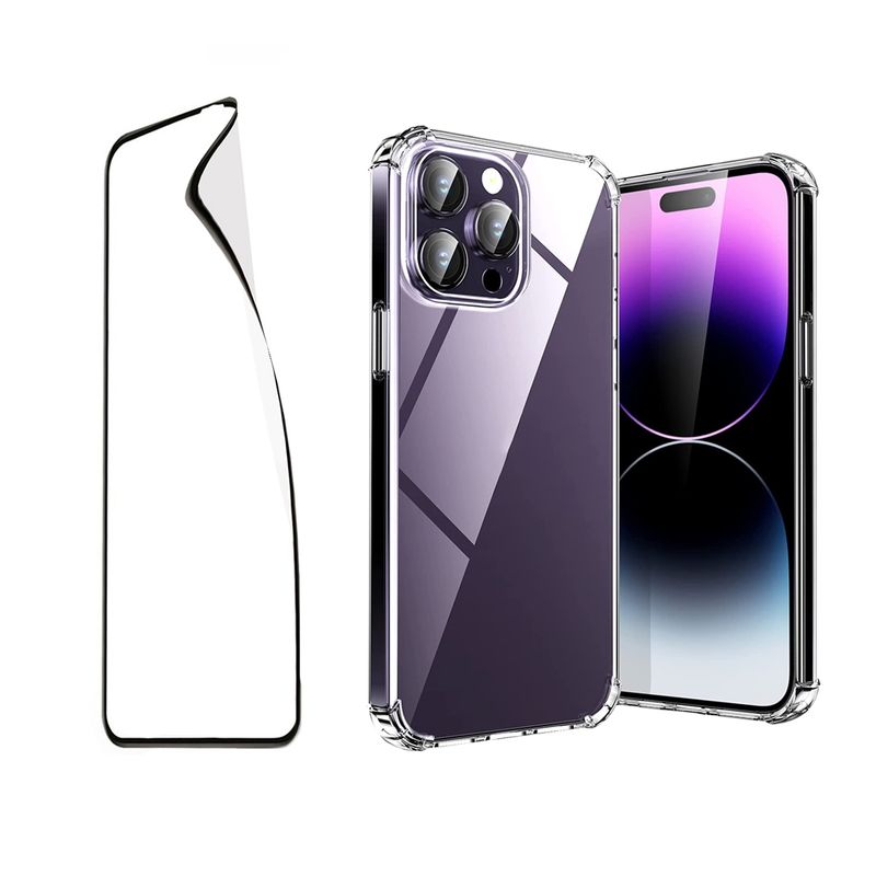 XUNDD - Kit Carcasa para iPhone 14 Pro Transparente + Lamina Hidrogel
